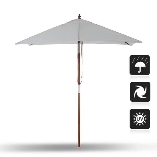 Outsunny Chapéu de Sol de Jardim 200x150x230cm Chapéu de Sol Retangular Inclinável com Polia Duplo Teto e Mastro Desmontável de Madeira para Terraço Pátio Creme - Image 9