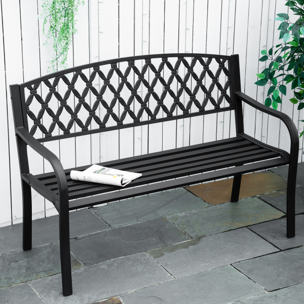 Outsunny Banco de Jardim de 2 Lugares com Encosto Decorativo e Apoio para os Braços para Terraço Varanda Pátio Exterior Carga 280kg Ferro Fundido e Aço 128x58,5x89cm Preto - Image 2