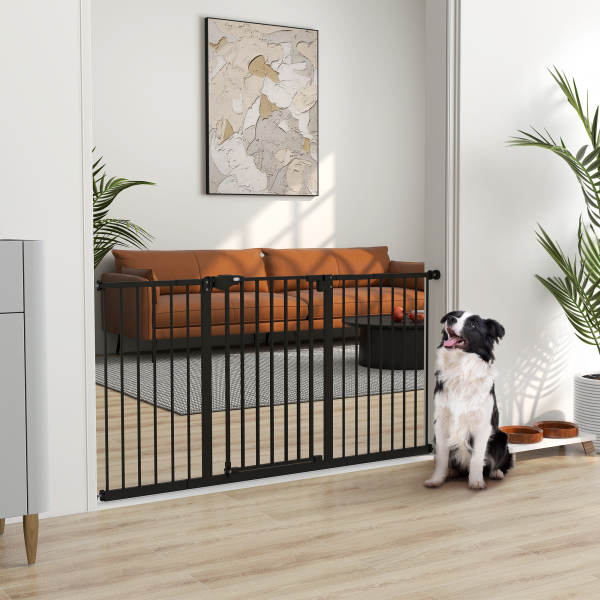 PawHut Barreira de Segurança Extensível para Portas e Escadas com Fechamento Automático e Sistema de Duplo Bloqueio 74-147,5x76,2 cm Preto - Image 2