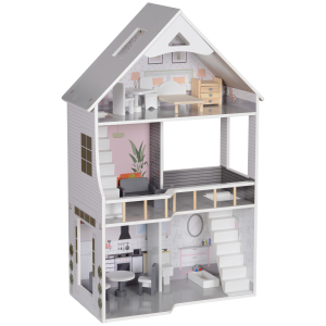AIYAPLAY Casa de Bonecas com Móveis e Acessórios Casa de Bonecas de Madeira com 3 Andares  53,5x29,1x85,3 cm Multicor