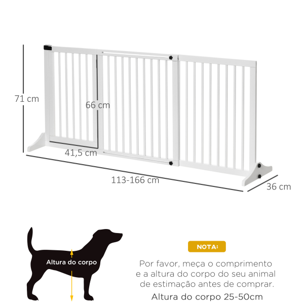 PawHut Barreira de Segurança Extensível 3 Peças com Estrutura de Madeira e Suporte de Pé 113-166x36x71cm Branco - Image 3