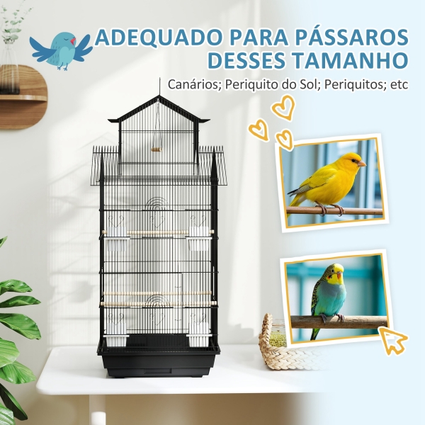 PawHut Gaiola de Metal para Pássaros com Bandeja Amovível 4 Comedouros 3 Poleiros e 1 Baloiço 50,5x41x104 cm Preto - Image 7