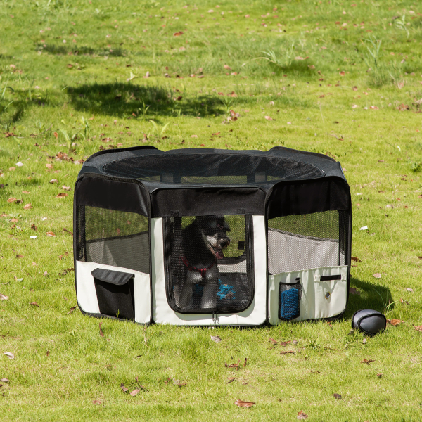 PawHut Parque para Animais de Estimação Dobrável com 2 Portas e Almofada Tecido Oxford Ø120x58 cm Preto - Image 2