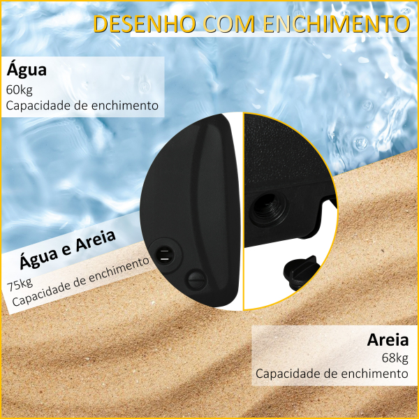 Outsunny Base de Chapéu de Sol com 2 Rodas Preenchível com Água 60kg Areia 68kg Misto 75kg Suporte de Chapéu de Sol para Jardim Pátio Terraço 80x60x15cm Preto - Image 5