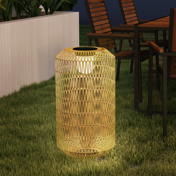 Outsunny Candeeiro Solar em Vime Sintético com Luzes LED Ligação e Desligação Automática Desenho Boémio Impermeável Ø30x55 cm Madeira - Image 2