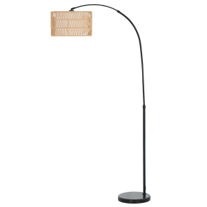 HOMCOM Candeeiro de Pé com Altura Ajustável Ecrã de Juta Interruptor de Pé e Base de Mármore 93x34x144-175 cm Preto e Marrom