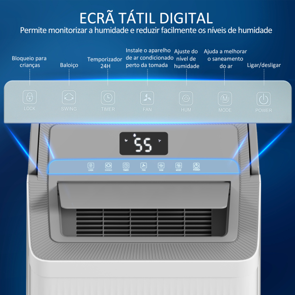 HOMCOM Desumidificador 35L/dia Depósito 5,5L com Ecrã LED Temporizador 24H Bloqueio Infantil até 40-100㎡ 35,5x28x52,2 cm Branco - Image 4