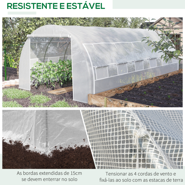 Outsunny Estufa Tipo Túnel de Jardim 6x3x2m com Porta Enrolável 12 Janelas Cobertura de PE 140g/m² e Metal Galvanizado para Cultivos de Plantas Verduras Branco - Image 7