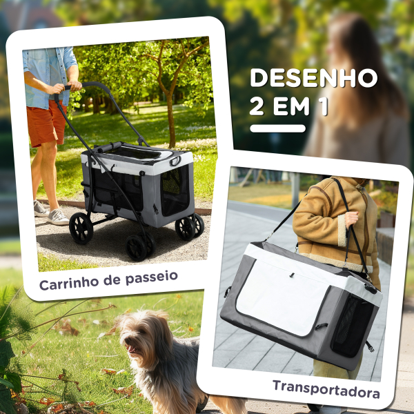 PawHut Carrinho para Animais de Estimação Carrinho para Cães Dobrável com Compartimento Desmontável 4 Portas 81x58x97,5 cm Cinza - Image 5