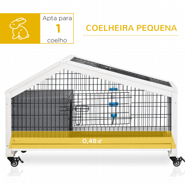 PawHut Coelheira de Madeira com Rodas Gaiola para Coelhos com Bandeja Amovível e Bebedouro 90x53x55 cm Cinza Escuro - Image 4