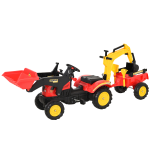 HOMCOM Trator de pedais para crianças acima de 3 anos com reboque e pá frontal 179x42x59 cm Vermelho