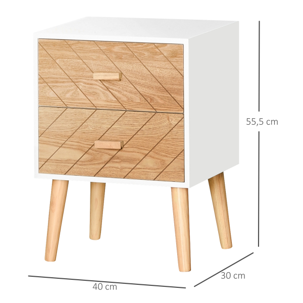 HOMCOM Mesa de Cabeceira com 2 Gavetas Espaço de Armazenamento para Dormitório 40x30x55,5 cm Branco e Madeira - Image 3