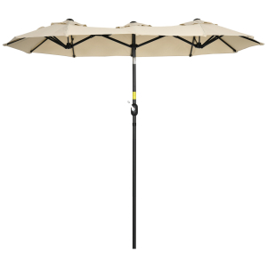 Outsunny Chapéu de Sol Duplo Chapéu de Sol de Jardim com Inclinação de 45° Manivela Estrutura de Aço 295x152x222 cm Cáqui