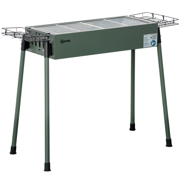 Outsunny Barbecue a Carvão com 2 Grelhas de Aço Inoxidável Portátil com 2 Prateleiras para Temperos com Ganchos 77x30x70 cm Verde