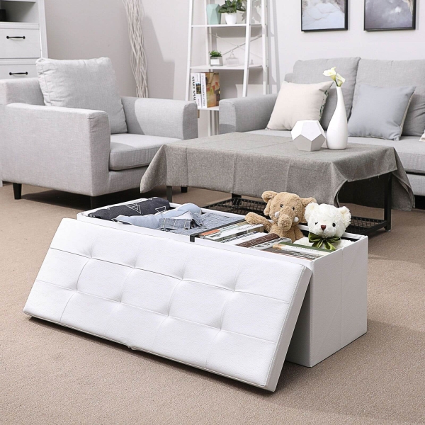 Banco dobrável SONGMICS 120L, caixa de armazenamento, cubo de armazenamento, tampa basculante, banco para sapatos, pufe, capacidade de carga de 300 kg, branco, 110 x 38 x 38 cm LSF75WT - Image 3