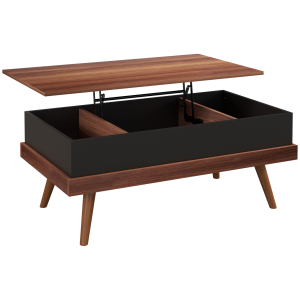 HOMCOM Mesa de Centro Elevatória com 3 Compartimentos de Armazenamento Ocultos e Pés de Madeira 100x79x54 cm Marrom e Preto