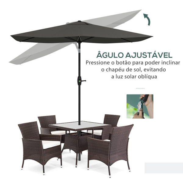 Outsunny Chapéu de Sol de Jardim 300x200x248 cm Proteção UV50+ Inclinável com Teto de Ventilação e Manivela para Terraço Cinza Escuro - Image 4