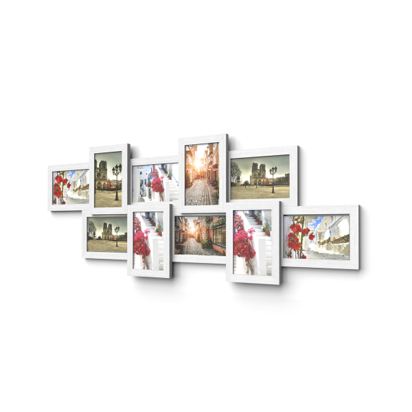 Moldura para colagem de fotos SONGMICS para 10 fotos em moldura de 4" x 6" (10 x 15 cm) para montagem na parede, com acabamento em madeira branca RPF21W - Image 2