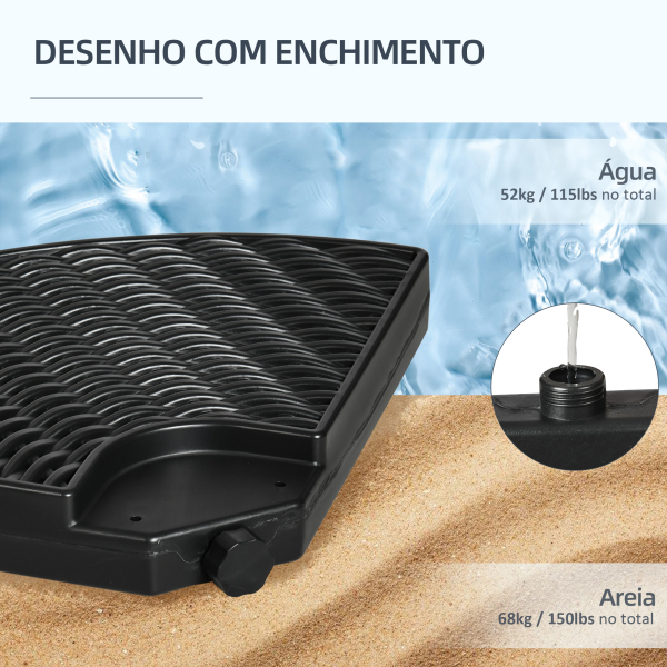 Outsunny Base para Chapéu de Sol de 4 Peças Recarregável com Areia 68 kg ou Água 52 kg para Jardim Pátio ou Terraço Preto - Image 5