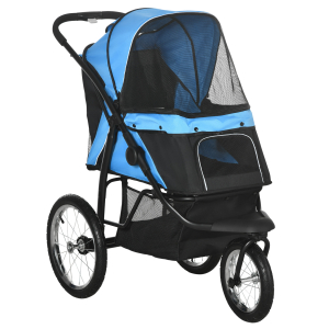PawHut Carrinho para Cães Dobrável para Cães Médios e Pequenos com Cesta de Armazenamento Capota Ajustável 111x58x107 cm Azul