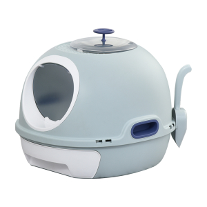 PawHut Caixa de Areia Fechada para Gatos com Clarabóia Bandeja Amovível e Pá 47x55x44cm Azul