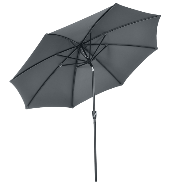 Outsunny Chapéu de Sol a Manivela com Teto Inclinável e 8 Hastes de Metal para Pátio Varanda Exterior Ø300x240 cm Cinza