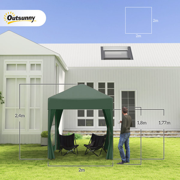 Outsunny Tenda Dobrável 2x2 m Tenda de Jardim com 4 Paredes Laterais Tecido Oxford 2 Portas 2 Janelas e Bolsa de Transporte para Exterior Terraço Campismo Festas Verde - Image 3