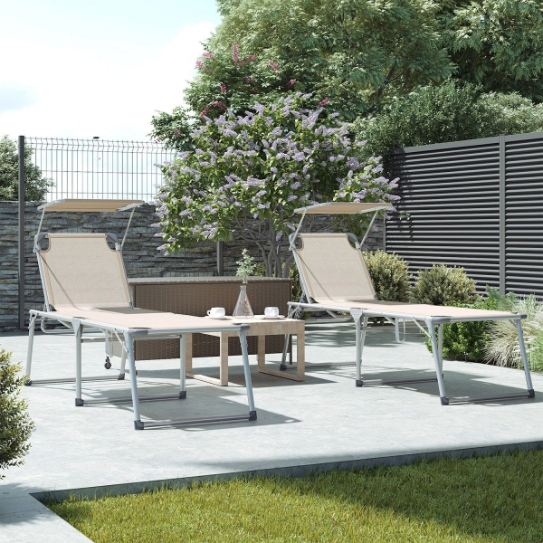 SONGMICS Espreguiçadeira, Cama de Sol, Cadeira de Sol Reclinável Grande, 65 x 200 x 48 cm, Capacidade de Carga 150 kg, com Encosto Reclinável, Guarda-Sol, Dobrável, para Jardim, Varanda, Terraço, Bege GCB26BE - Image 3