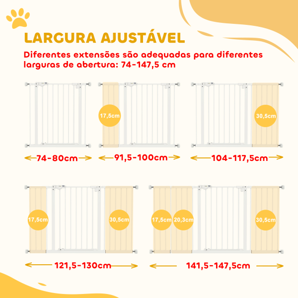PawHut Barreira de Segurança Extensível para Portas e Escadas com Fechamento Automático e Sistema de Duplo Bloqueio 74-147,5x76,2 cm Branco - Image 4