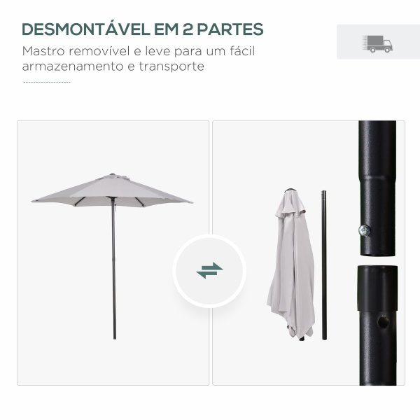 Outsunny Chapéu de Sol de Jardim Ø196x204 cm com Mastro de Alumínio Manivela Teto com Ventilação Suporte de Fixação e Desmontável  Cinzento Claro - Image 4