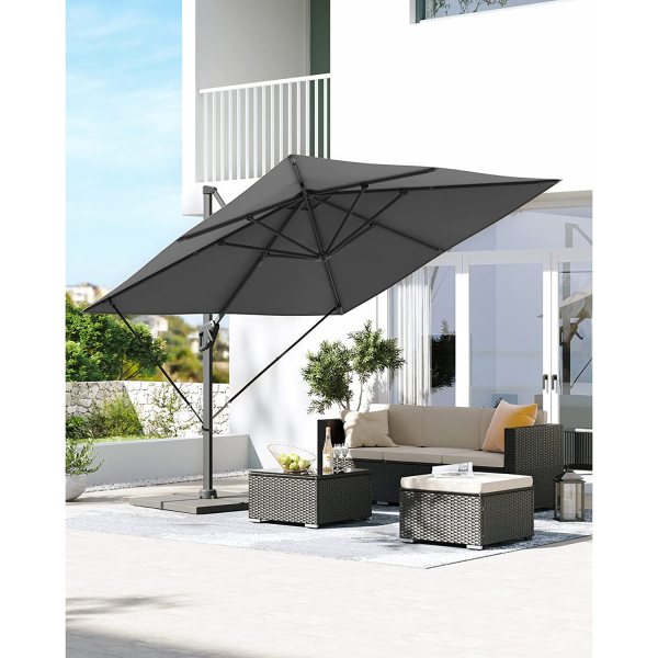 SONGMICS Guarda-sol Cantilever para Jardim e Pátio, 3 x 3 m, Quadrado Deslocado, Banana, Pendurado, FPS 50+, Rotação de 360°, Inclinação Ajustável, Manivela para Abertura e Fechamento, com Base, Cinza GPU039G01 - Image 2