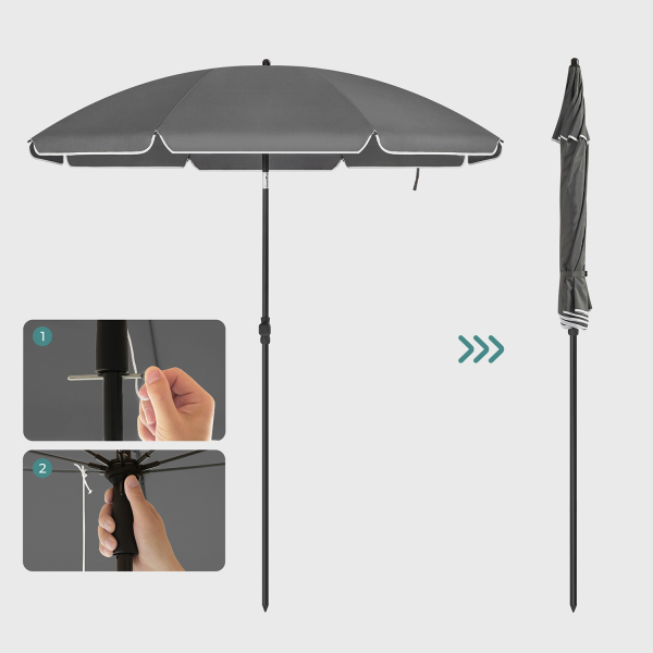 SONGMICS Guarda-sol de 1,6 m, Guarda-sol de Praia, FPS 50+, Proteção Solar, Dossel Octogonal Portátil de Poliéster, Varetas de Fibra de Vidro, Mecanismo de Inclinação, Bolsa de Transporte, para Jardim de Praia, Varanda e Piscina, Cinza GPU060G01 - Image 2