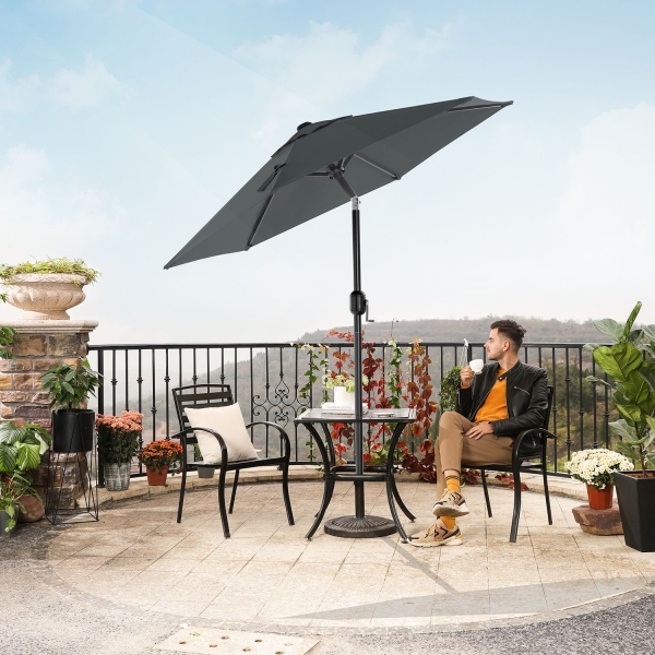 Guarda-sol de jardim SONGMICS de 197 cm, FPS 50+, proteção solar, inclinação de 30° em 2 direções, manivela para abertura e fechamento, para jardins externos, piscina, varanda e pátio, base não incluída, cinza GPU202G01 - Image 3
