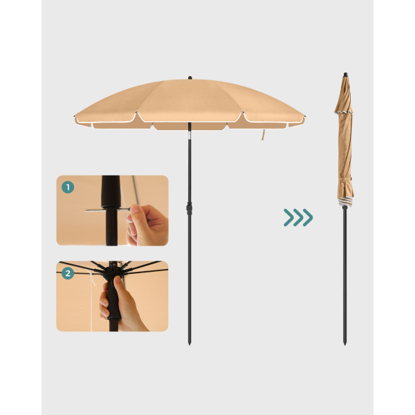 SONGMICS Guarda-sol de 1,6 m, Guarda-sol de praia, FPS 50+, Proteção solar, Dossel octogonal portátil de poliéster, Varetas de fibra de vidro, Mecanismo de inclinação, Bolsa de transporte, para jardim de praia, varanda e piscina, Taupe GPU60BR - Image 2