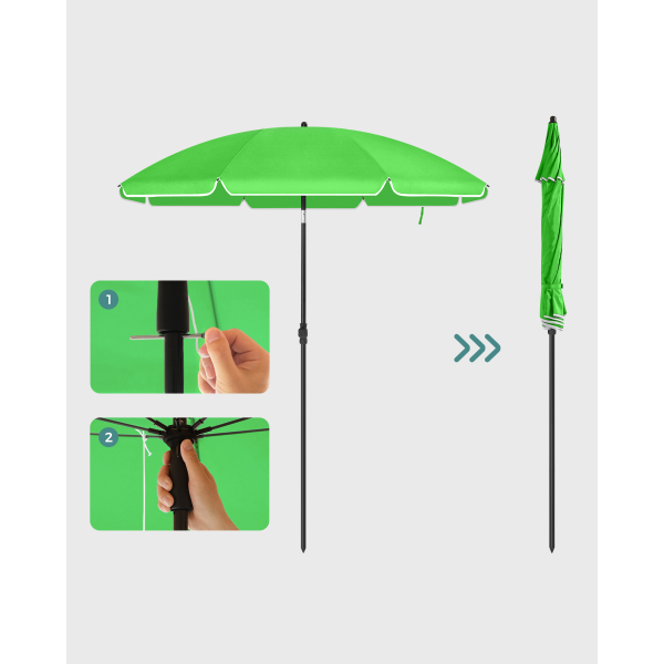 SONGMICS Guarda-sol de 1,6 m, Guarda-sol de Praia, FPS 50+, Proteção Solar, Dossel Octogonal Portátil de Poliéster, Varetas de Fibra de Vidro, Mecanismo de Inclinação, Bolsa de Transporte, para Jardim de Praia, Varanda e Piscina, Verde GPU60GN - Image 2