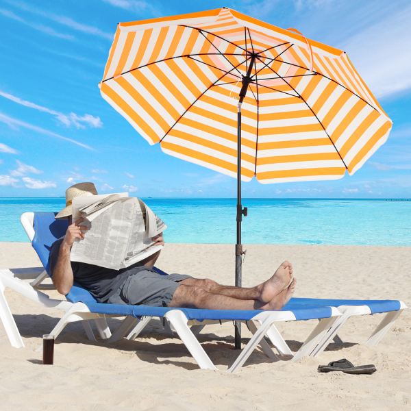 SONGMICS Guarda-sol de 1,6 m, Guarda-sol de Praia, Proteção Solar com FPS 50+, Dossel Octogonal Portátil, Mecanismo de Inclinação, Saída de Ar, Bolsa de Transporte, para Praia, Jardins, Varanda, Piscina, Listras Laranja e Brancas GPU60OW - Image 3