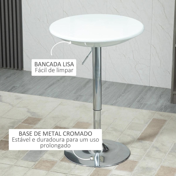 HOMCOM Mesa de Bar com Altura Regulável Giratória 360° com Base Redonda Mesa Alta de Aço Moderna para Cozinha Sala de Jantar Cafeteria 61x61x76-97cm Branco - Image 6