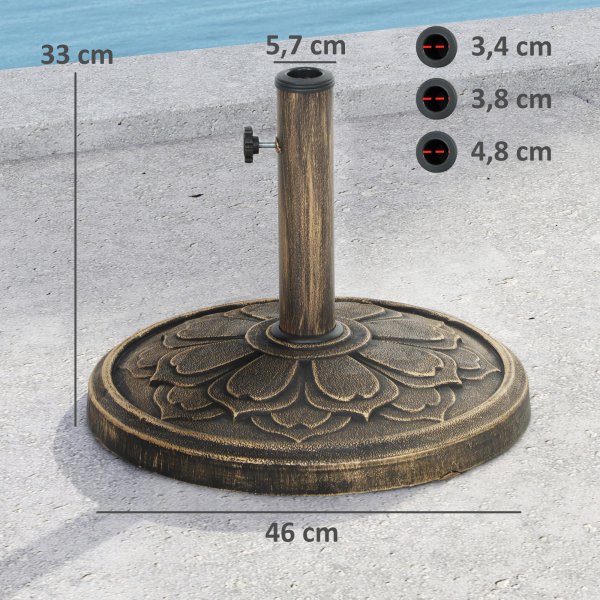 Outsunny Base para Chapéu de Sol Redonda Suporte para Chapéu de Sol  Preenchível com Cimento Peso 12 kg Ø46x33 cm Bronze - Image 3