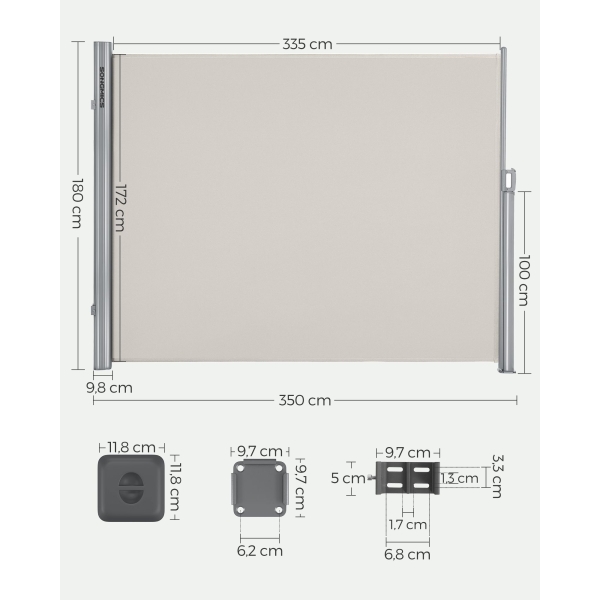 SONGMICS 180 x 350 cm (A x C), Toldo lateral para varanda e terraço, proteção de privacidade, proteção solar, persiana lateral, bege GSA185E - Image 2