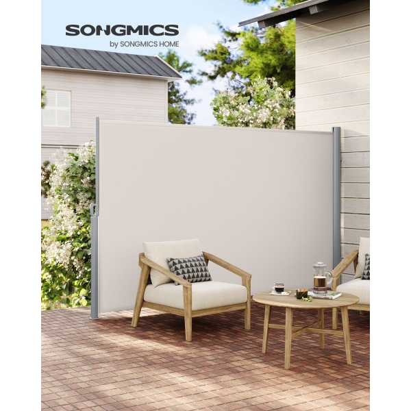 SONGMICS 180 x 350 cm (A x C), Toldo lateral para varanda e terraço, proteção de privacidade, proteção solar, persiana lateral, bege GSA185E - Image 3