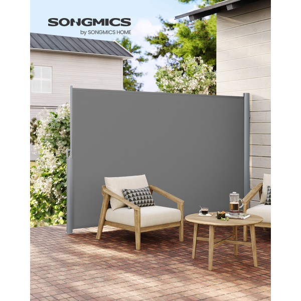 SONGMICS 1,8 x 3,5 m (A x C), toldo lateral para varanda, pátio, terraço e jardim, com montagem no piso, proteção de privacidade, proteção solar, persiana lateral, cinza GSA185G01 - Image 3