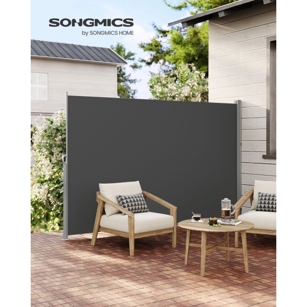 SONGMICS 180 x 350 cm (A x C), Toldo lateral para varanda e terraço, proteção de privacidade, proteção solar, persiana lateral, cinza esfumaçado GSA185G02 - Image 3