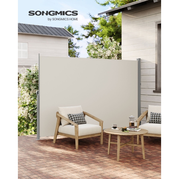 SONGMICS 180 x 350 cm (A x C), Toldo lateral para varanda e terraço, proteção de privacidade, proteção solar, persiana lateral, cinza-claro GSA185T02 - Image 3