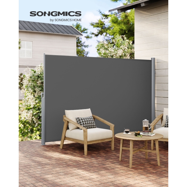 SONGMICS 2 x 3 m (A x C), toldo lateral para varanda, pátio, terraço e jardim, com montagem no piso, proteção de privacidade, proteção solar, persiana lateral, cinza GSA200G - Image 3