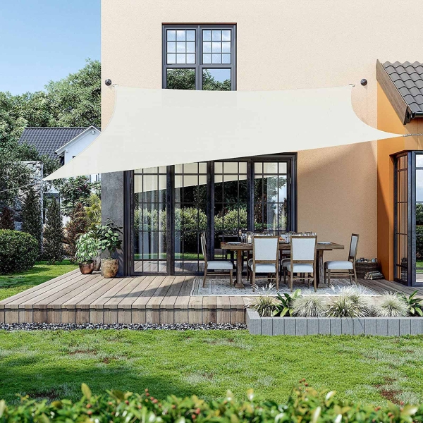SONGMICS Toldo de proteção solar HDPE 2 x 3 m, proteção solar, proteção UV, respirável, jardim, varanda, pátio, respirável, permeável à água, bege, branco GSS23IVV1 - Image 3
