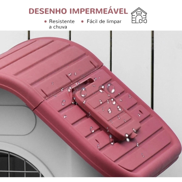 PawHut Casota para Cães com Porta Removível Base Elevada 3 Respiradouros e Janela Casota de Cães para Interior e Exterior 59x75x66cm Cinza e Vermelho - Image 4