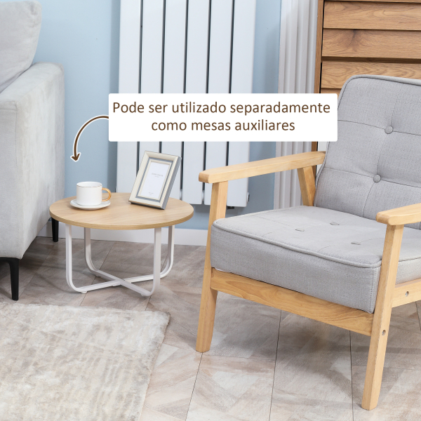 HOMCOM Conjunto de 2 Mesas de Centro Ø65x32cm e Ø45x26cm Mesas Redondas com Bancada de Madeira e Pés de Metal Madeira e Branco - Image 6