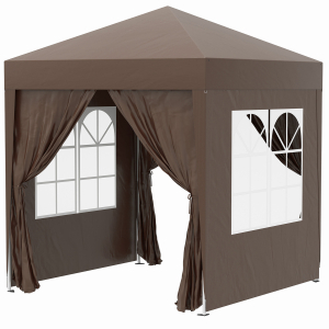 Outsunny Tenda Dobrável 2x2 m  Tenda de Jardim com 4 Paredes Laterais Tecido Oxford 2 Portas 2 Janelas e Bolsa de Transporte Marrom