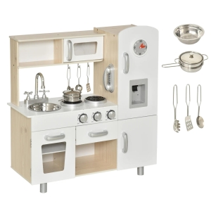 HOMCOM conjunto de brinquedo de cozinha para crianças acima de 3 anos inclui acessorios  74x30x81cm Branco