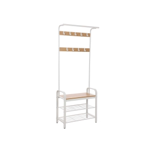 Cabideiro VASAGLE, cabideiro com banco para sapatos, design 4 em 1, com 9 ganchos removíveis, um varão para roupas, para corredor, entrada, 33,7 x 77 x 183 cm, moderno, carvalho e creme HSR40W
